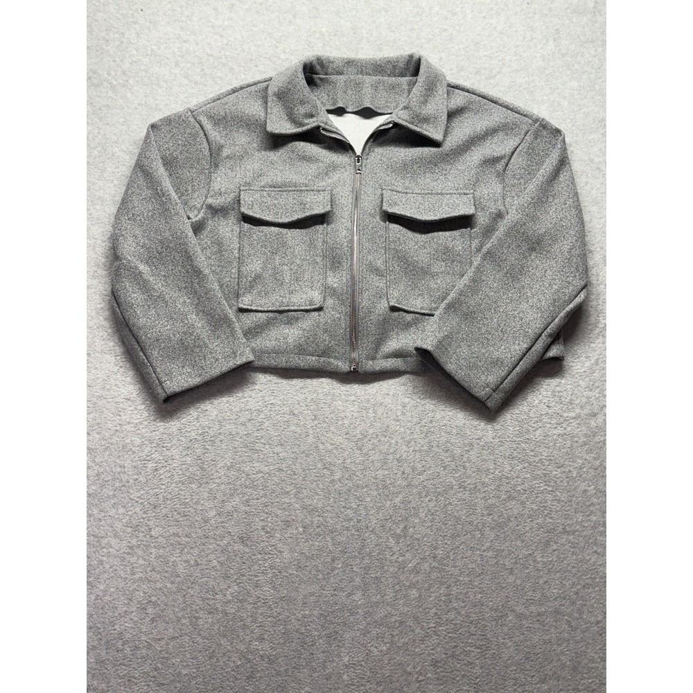 Shein Curve Womens 0XL Grey Full Zip Cropped Utility Jacket sz240827628